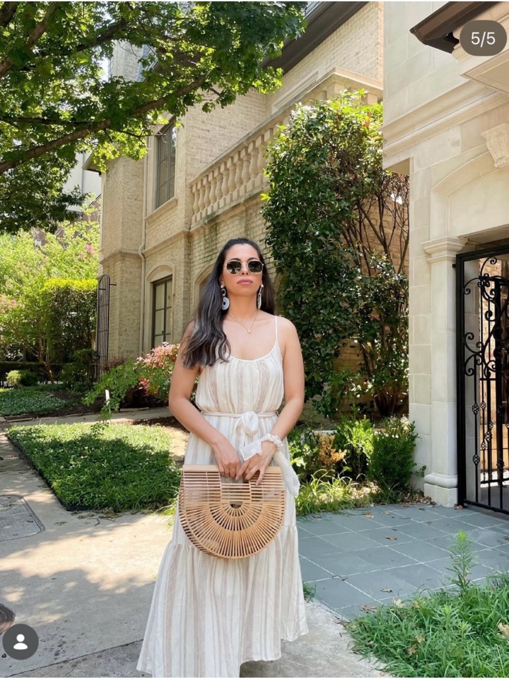 Moon River Cream & Beige Striped Maxi Dress with Tie Waist